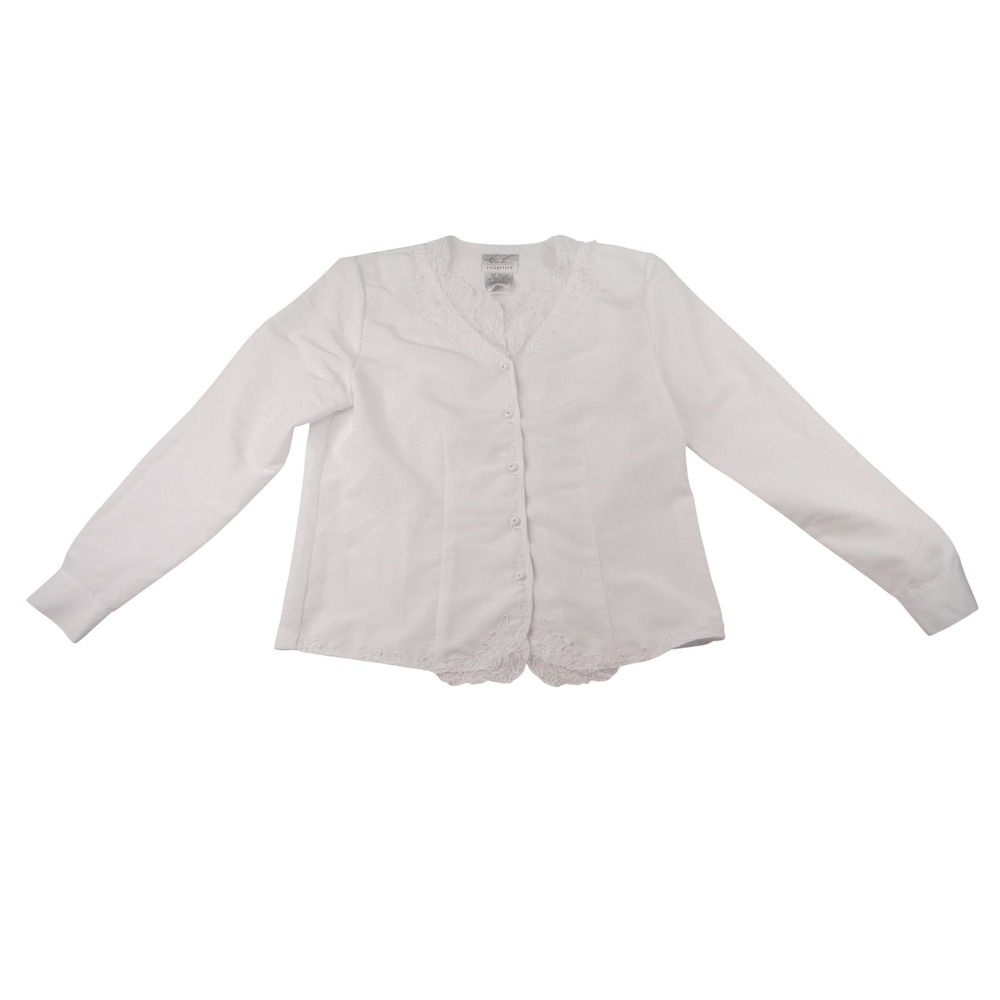 Vintage Kathie Lee Collection Womens Small White Lace Trim‎ Button Front Blouse